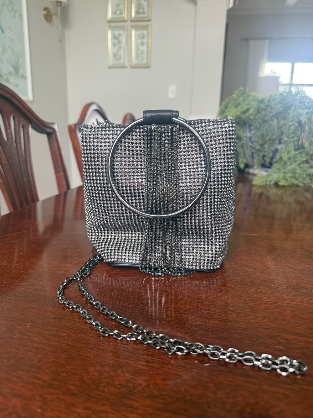 White House Black Market Black Rhinestone Mini Bag with Chain